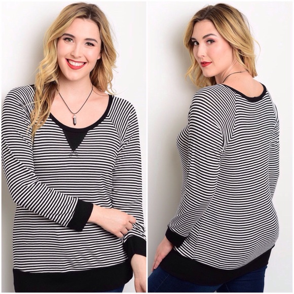 S Rosebud Tops - 🇺🇸The Marie Pullover Black/White Striped Top